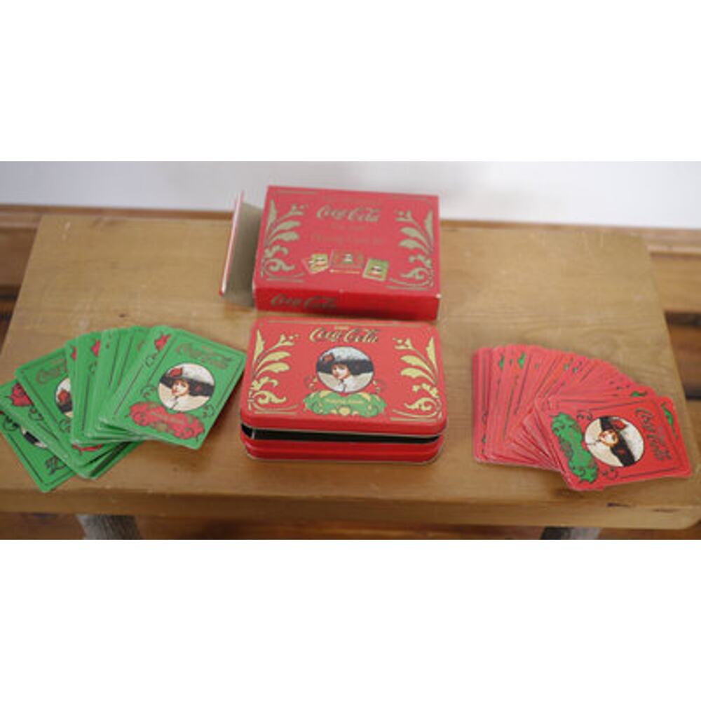 Pair Vintage Coca-Cola Old Fashioned COKE Woman Playing Cards w/ Tin Case Box